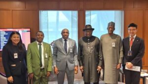 L-R: Nigeria's Ambassador to Thailand, Amb Oma Djebah and former President Goodluck Jonathan at the Executive VIP Lounge of the Suvarnabhumi International Airport, Bangkok as the former President transits to Cambodia as Head of the election Observation Mission to Cambodia...yesterday